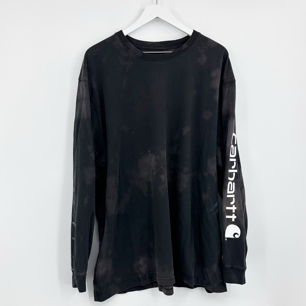 Carhartt Custom Bleach Splatter Long Sleeve Black Shirt Size 2XL Logo Tee
